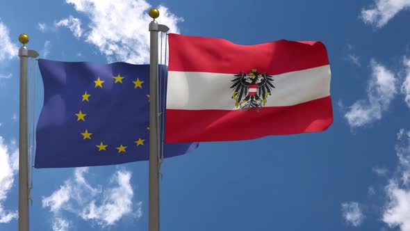 European Union Flag Vs Austria (State) Flag On Flagpole