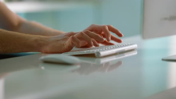 Journalist Hands Typing Article in Office Closeup