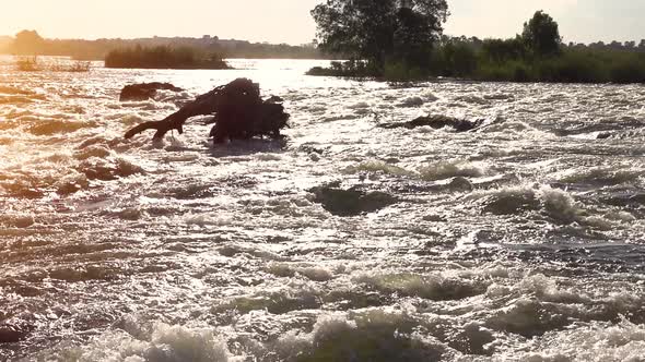 Slow Motion shot of the rapids in the Zambezi River above Victoria Falls