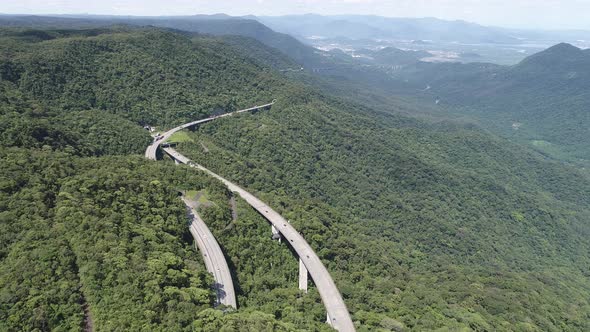 Outdoors landscape of Imigrantes highway road in Brazil.