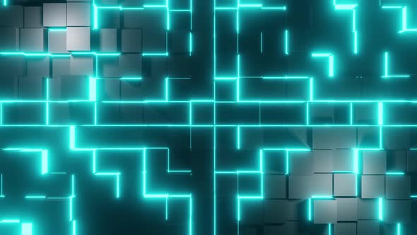 Grey Cubes With Blue Neon Lighting Background Vj Loop 4K