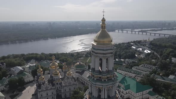 Kyiv. Ukraine: Aerial View of Kyiv Pechersk Lavra. Gray, Flat