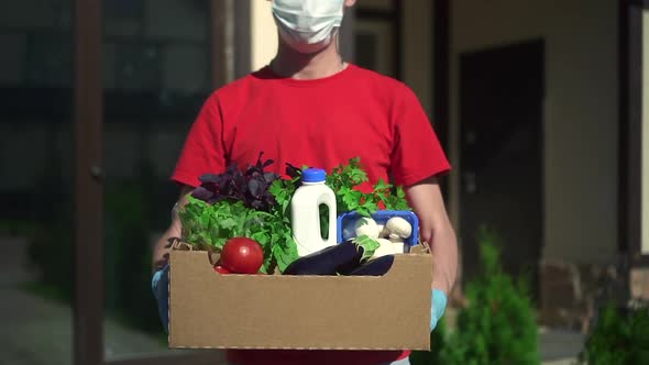 Food Delivery Box Man Courier Hold It Outdoors