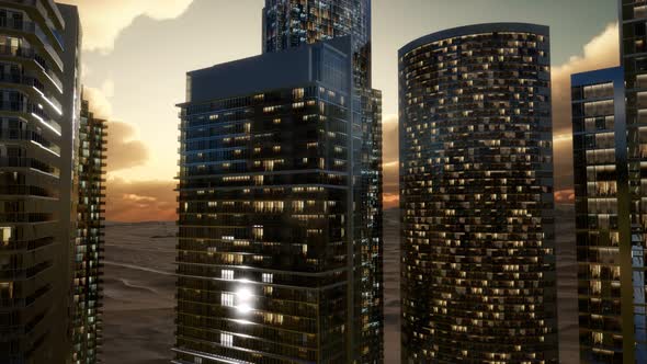City Skyscrapers at Sunset in Desert alt
