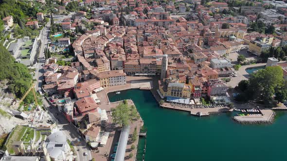 Aerial View. Riva Del Garda, a Resort Town in Northern Italy. The Medieval Part of the City Is