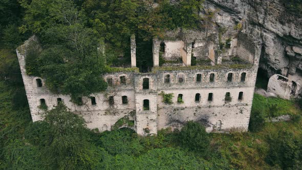 Aerial view of Destoyed and abandoned monastery of Vazelon