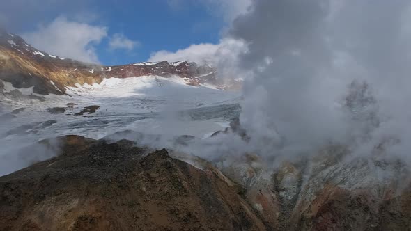 Fumaroles in Crater of Active Mutnovsky Volcano