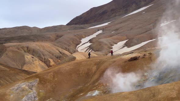 Tourists Walk in Kerlingarfjoll Geotermal Area