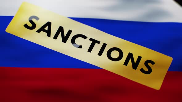 Russian Flag with Sanctions Sign