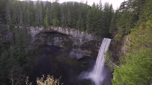 The beautiful Brandywine Falls, British Columbia. Picturesque flight from the top of the large water