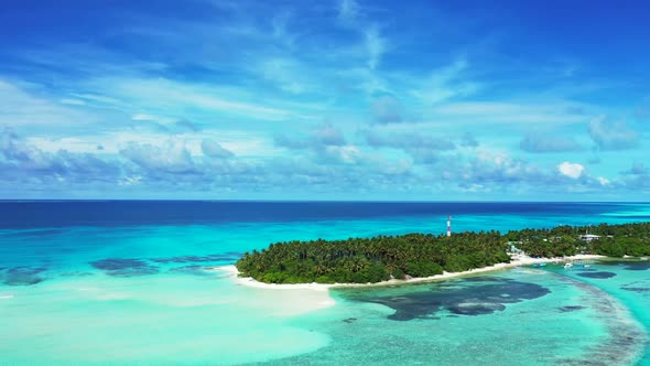 Aerial top view sky of exotic coastline beach break by blue ocean with white sandy background of a d