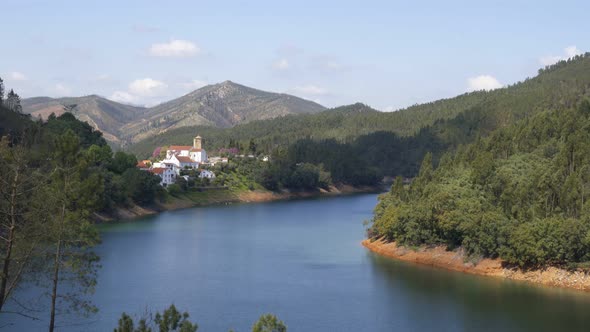 Dornes city view with Zezere river, in Portugal