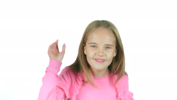 Little Girl Screams for Her Bad Mood, She's Angry. White Background. Slow Motion