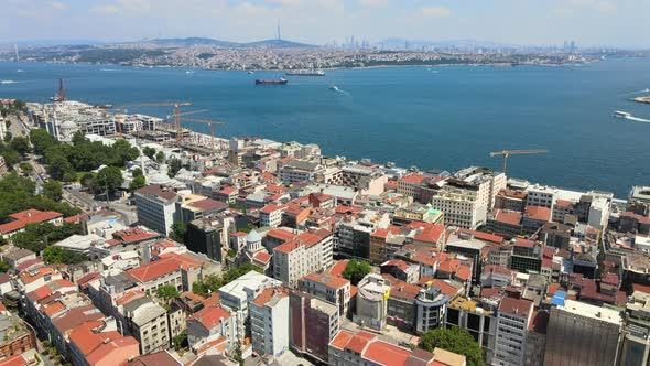 Flying toward the Bosphorus Strait in Istanbul