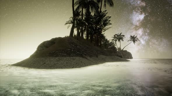 Beautiful Fantasy Tropical Beach with Milky Way Star in Night Skies