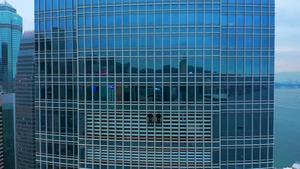 Aerial View of Reflections in Glass Windows of International Finance Centre in Hong Kong.