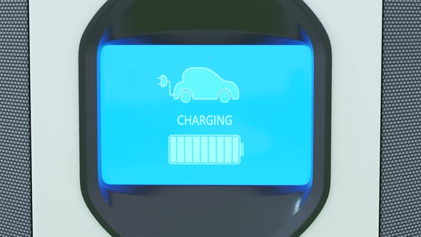 Electric car connected to the charging station. Vehicle using renewable energy