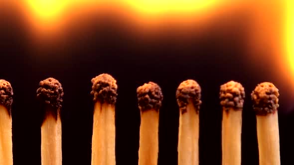 Burning matches on a black background.