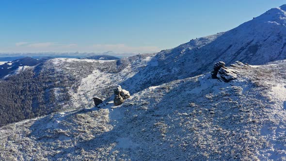 Landscapes of the Carpathian Mountains, Covered with Large Stone Ledges in Ukraine, Near the Village