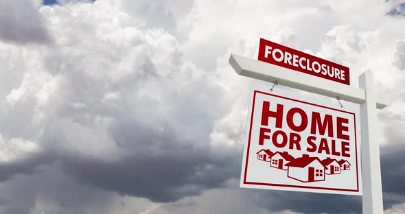 Time-lapse Storm Clouds Behind Home For Sale Foreclosure Real Estate Sign