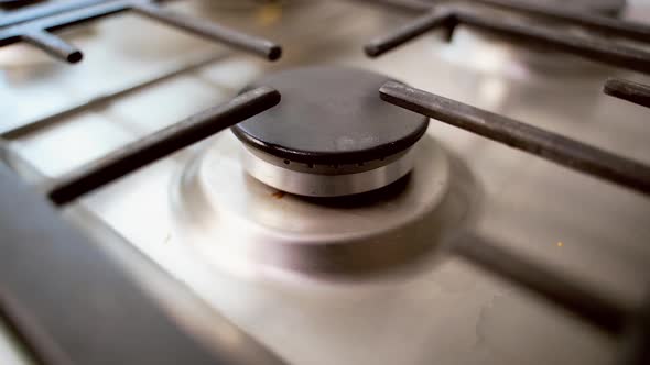 Gas burner on stove. Close up view of the gas stove