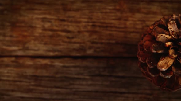 Pine cones on wooden plank