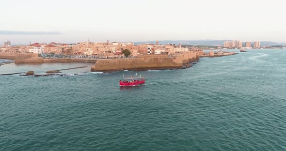 Aerial view of Acre Old city facing the Mediterranean sea, in Israel.