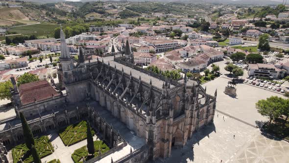 Orbital Shot Batalha Gothic Catholic Church and Patio in Portugal