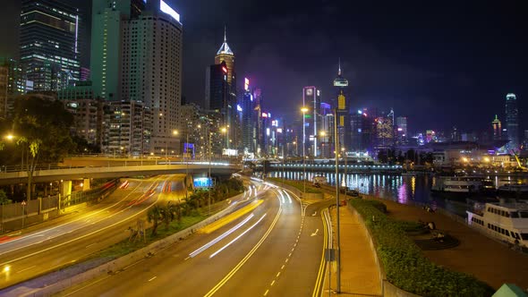 Road with Illumination Near Hong Kong Harbour