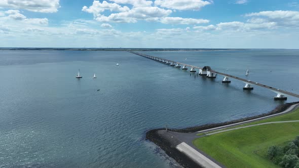 Zeelandbridge Infinity Bridge in the Distance Aerial Drone View