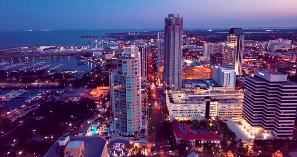 4K Aerial Dusk Video of Waterfront Downtown of St Petersburg, Florida