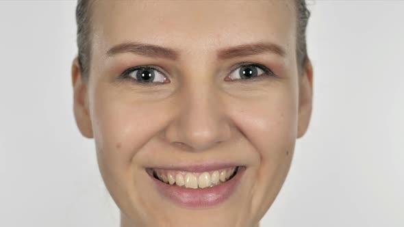 Close Up of Smiling Girl Face White Background