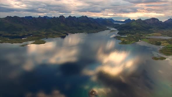 Evening on Vesteralen in Norway, aerial footage