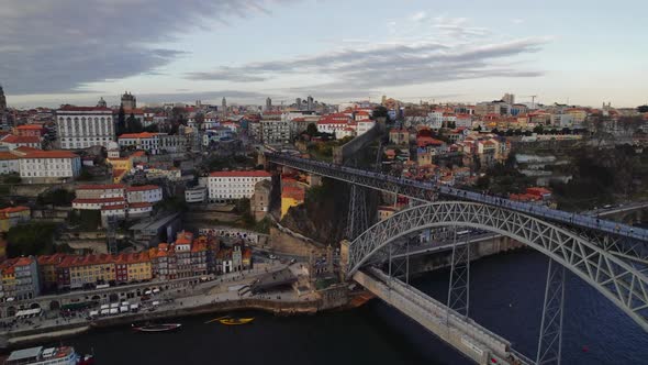 Aerial View of Porto Oporto Riverside Old Town Portugal