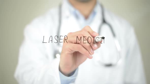 Laser Medicine, Doctor Writing on Transparent Screen