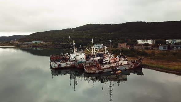 A Top Down View of a Ships and Vessels in a Port or Pier at Petropavlovsk Kamchatskiy