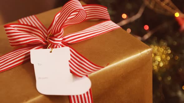 Close-up of wrapped gift