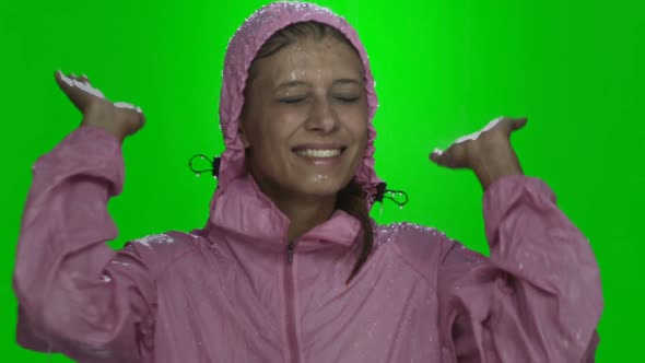 Woman On Nature in Rain Chromakey