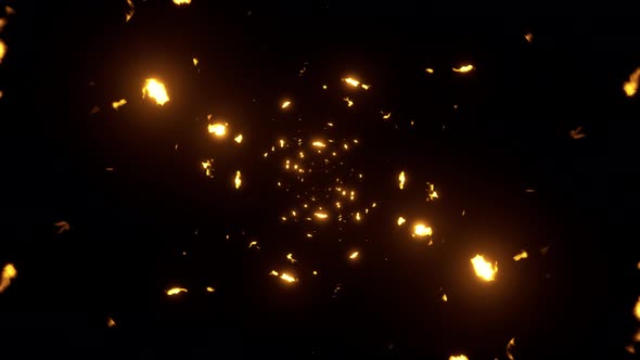 Fire Flake Particles Blowing In The Wind 4K 01