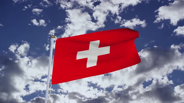 Switzerland Flag With Sky