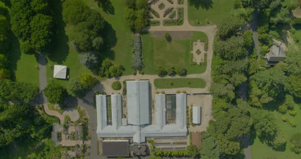 Top Down Aerial Pan of Indoor Planting Fields at an Arboretum in Long Island