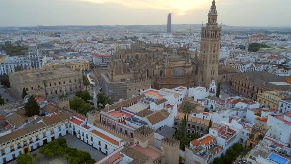 Rising View of Seville City From the Air