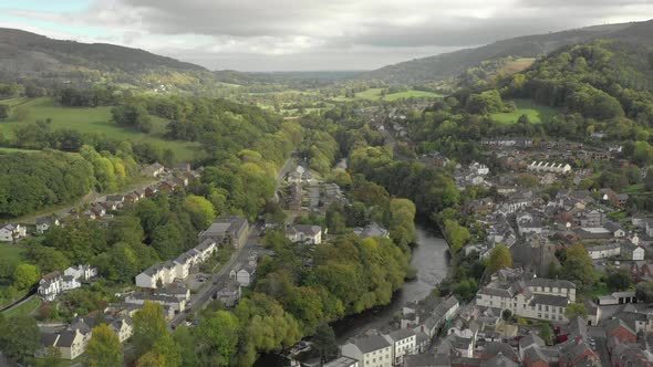 Flight Over Llangollen a Town in North East Wales Aerial View