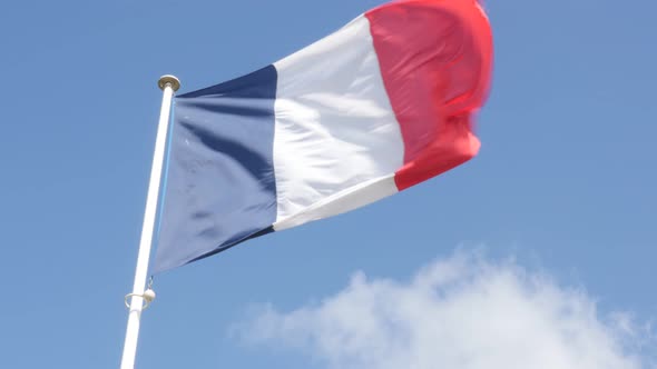 Flag of France on the wind waving 4K 3840X2160 UltraHD footage - French flag flowing against blue sk