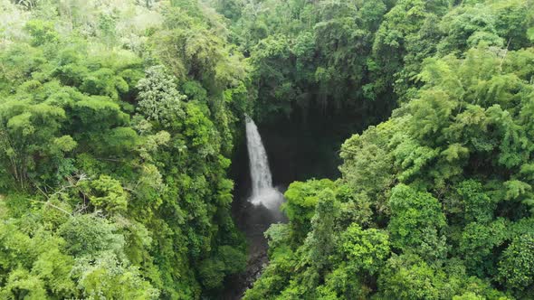 Aerial view Amazing waterfall, Falling water some Lush green