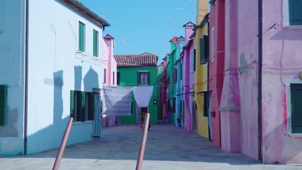 Burano Yard and Clothes Drying on Clothesline Between Houses