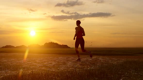 Woman Jogging At Sunset alt