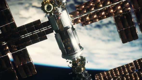 International Space Station on Orbit of Earth Planet Elements Furnished By NASA