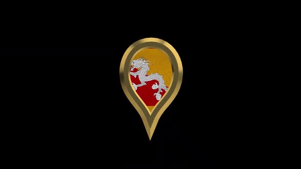 Bhutan Flag 3D Rotating Location Gold Pin Icon