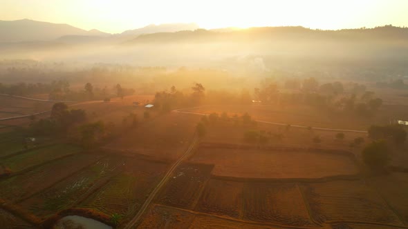 Aerial view of farmers farmland in dry season. beautiful scenery in the morning